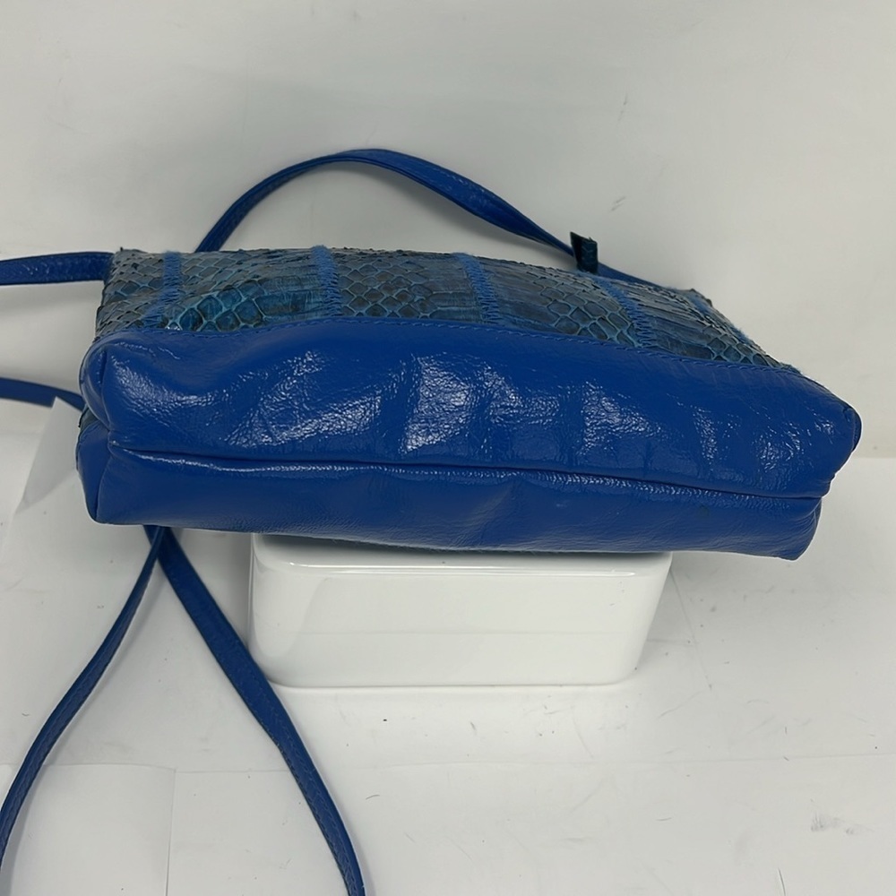 Snakeskin Python Bright Blue Zip Top Crossbody Bag - image 4